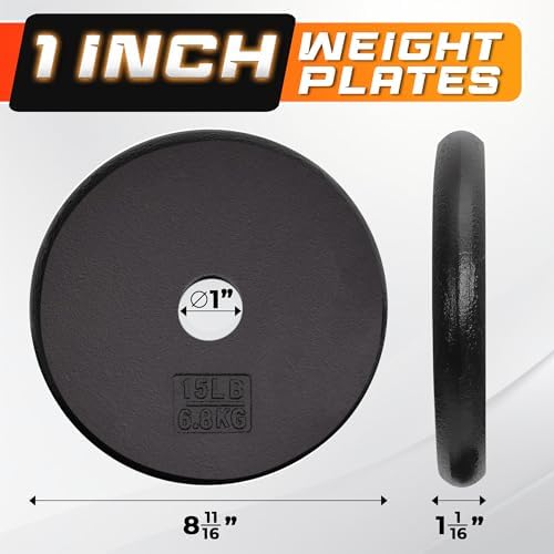 Yes4All Standard 1" Cast Iron Weight Plate - Strength Training - Multiple Weight: 5LB to 25LB (Single & Set of 4) Yes4
