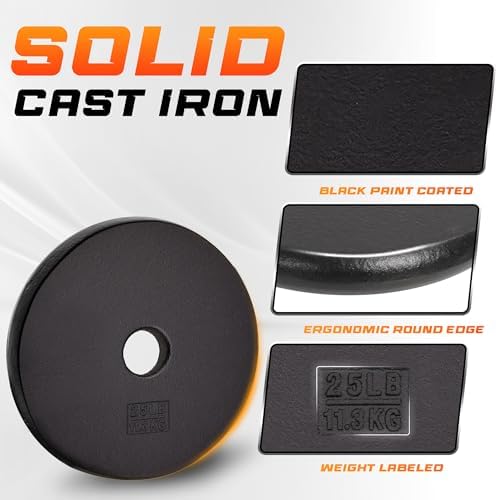 Yes4All Standard 1" Cast Iron Weight Plate - Strength Training - Multiple Weight: 5LB to 25LB (Single & Set of 4) Yes4