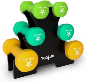 Yes4All Neoprene Coated Dumbbell Hand Weight Sets of 2 - Multiple Weight Options for Home Workout, Anti-roll, Anti-Slip,