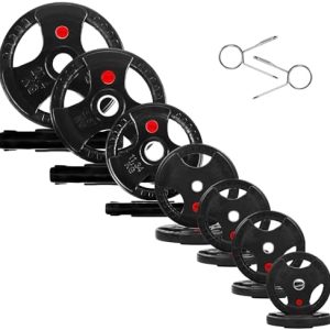 Fitvids Olympic Cast Iron Weight Plates 255 Pounds Set for Strength Training & Weightlifting, 2-Inch Spindle, Multiple P