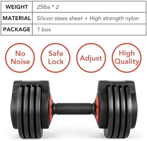 Adjustable Dumbbells 25/55 lbs Pair for Exercise & Fitness Fast Adjust Weight for Full Body Workout