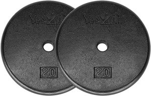 Yes4All 1 Inch Grip Cast Iron Weight Plates - 20lb - Gym Workout - Home Fitness -Standard Size Plates - Workout Equipmen