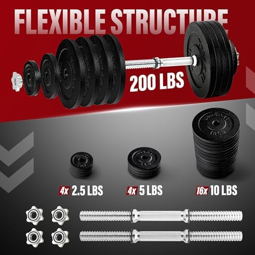 Yes4All 40lbs to 200lbs Adjustable Dumbbell Set for Home Gym Users, Star Lock Collars/Connector, Portable & Space Saving