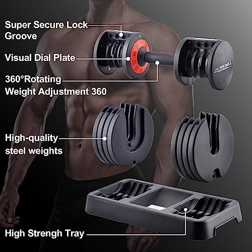 Adjustable Dumbbells 25/55 lbs Pair for Exercise & Fitness Fast Adjust Weight for Full Body Workout