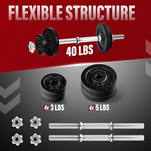 Yes4All 40lbs to 200lbs Adjustable Dumbbell Set for Home Gym Users, Star Lock Collars/Connector, Portable & Space Saving