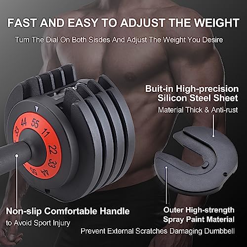 Adjustable Dumbbells 25/55 lbs Pair for Exercise & Fitness Fast Adjust Weight for Full Body Workout