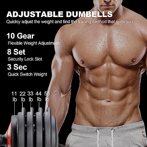 Adjustable Dumbbells 25/55 lbs Pair for Exercise & Fitness Fast Adjust Weight for Full Body Workout