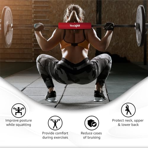 Yes4All Ergonomic Foam Bar Pad, Olympic Barbell Squat & Neck Pad for Weight Lifting, Squats & Hip Thrusts