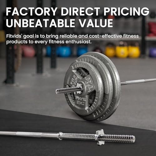 Fitvids 6FT Standard Barbell with Star Locks for Strength Training & Weightlifting, Black Prime Fitvids 6FT Standard Bar