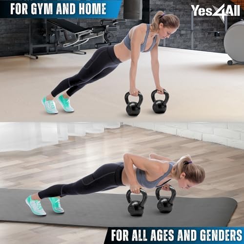 Yes4All Kettlebell Sets, Strength Training Kettlebells, Multi-Level from Beginners to Pros, Home Gym, Cast Iron, Wide Ha
