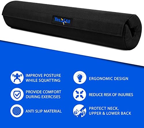 Yes4All Ergonomic Foam Bar Pad, Olympic Barbell Squat & Neck Pad for Weight Lifting, Squats & Hip Thrusts